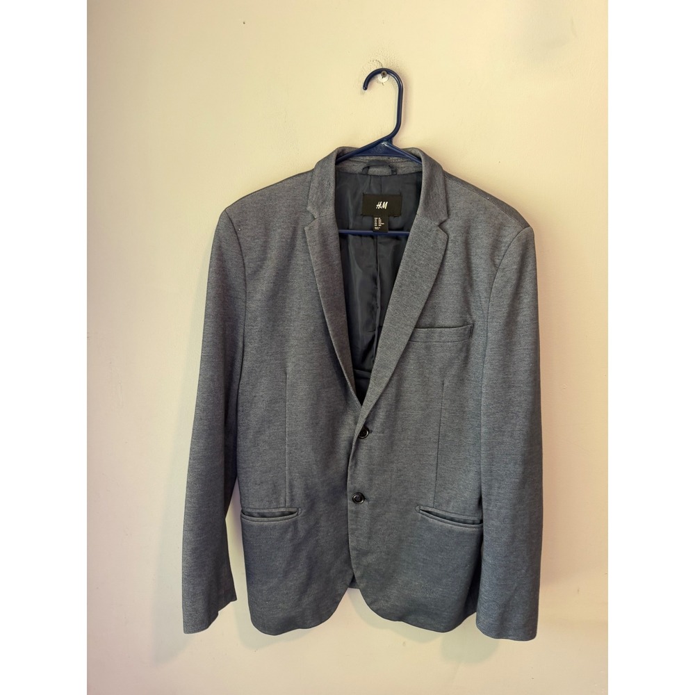 HM Mens Gray Textured Blazer Jacket with Elbow Patches Size 38R Slim Fit